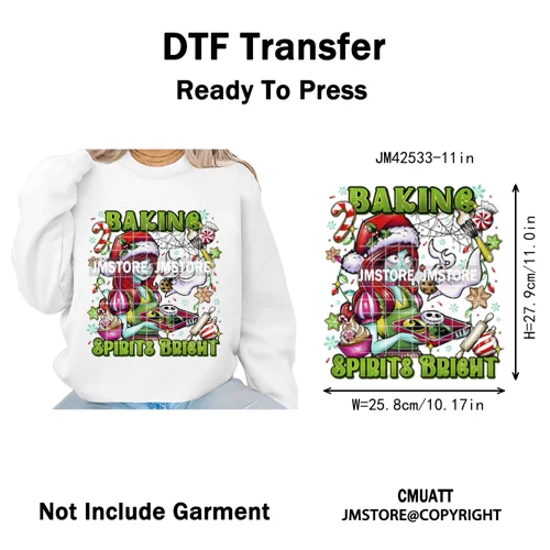 Cartoon Christmas Club Snow Winter Vibes Holly Jolly Santa Iron on DTF Washable Transfers Stickers Ready to Press for Clothing