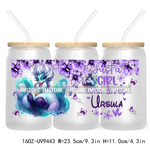 Just A Girl Who Loves Cartoon Princess 16OZ UV Cup Wrap DTF Transfer Stickers For Libbey Glass Can Cups Tumbler Waterproof Label