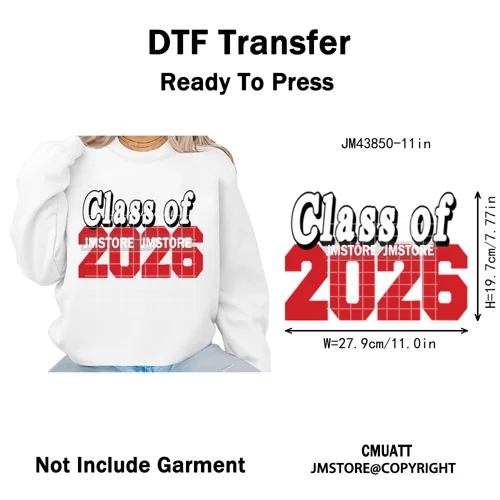 High School Senior 2026 Graduation Club Coquette Gifts Iron on Washable DTF Heat Transfers Stickers Ready to Press for Clothes