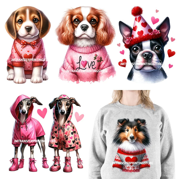 Love Cute Dog Puppy Valentine's Day Animal Iron On DTF Transfers Ready To Press For Clothes