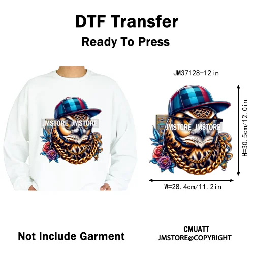 12in Cartoon Graffiti Streetwear Tiger Bunny Animal King Hip Hop Poster Iron on DTF Transfer Stickers Ready to Press for Hoodies