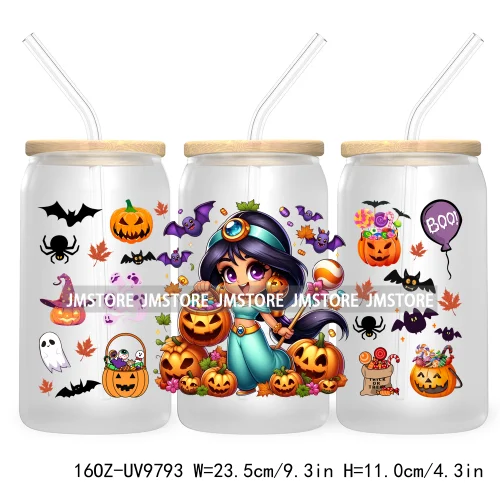 Horror Princess Halloween 16OZ UV DTF Cup Wrap Transfer Stickers Movie Killers Custom Labels For Libbey Glass Can Trick Or Treat