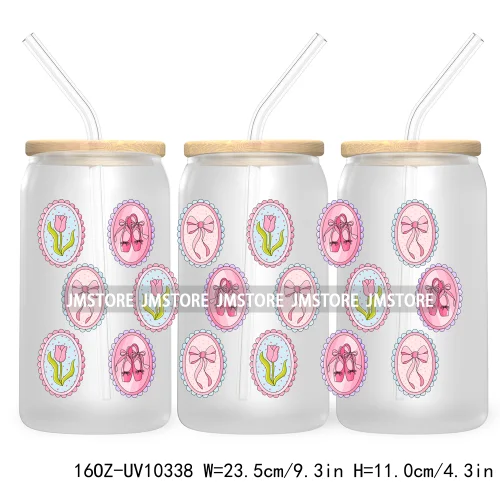 Fall Halloween Pink Ghost Pumpkin 16OZ UV DTF Cup Wrap Transfer Stickers Christmas Season Custom Labels For Libbey Glass Can