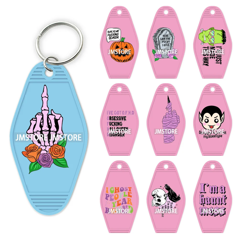 Fall Halloween Quotes Spooky Boo UV DTF Motel Keychain Decal Ready To Ship Durable Transfer Stickers Prints For Hotel Keychain