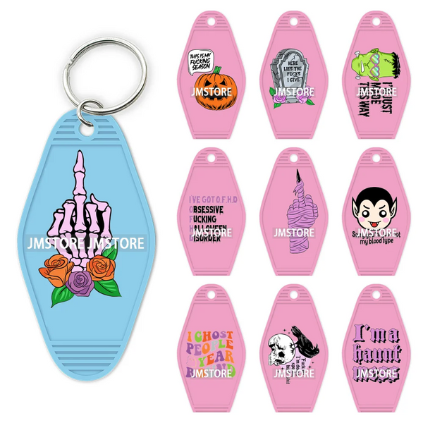 Fall Halloween Quotes Spooky Boo UV DTF Motel Keychain Decal Ready To Ship Durable Transfer Stickers Prints For Hotel Keychain