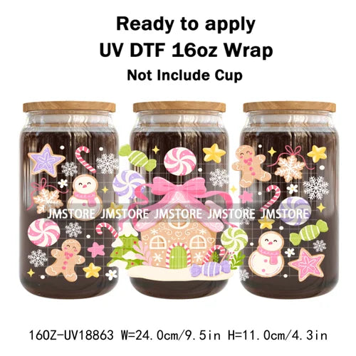 Funny Christmas Sweet Dessert UV DTF Cup Wrap Ready To Apply Transfer Sticker Waterproof 16OZ Tumbler Wraps For Libbey Glass Can