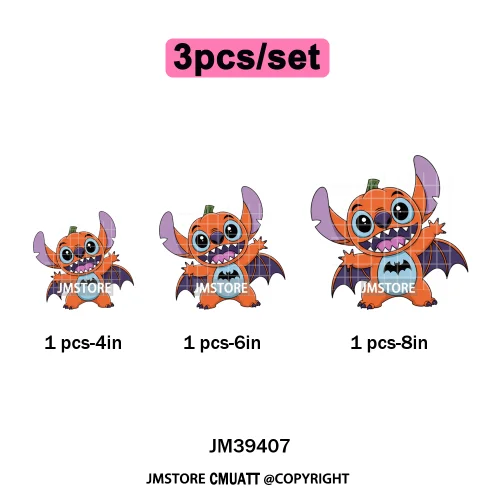 Spooky Vibes Horror Trick Or Treat Cartoon Animal Pumpkin Bats Iron on DTF Washable Transfers Sticker Ready to Press for Hoodies