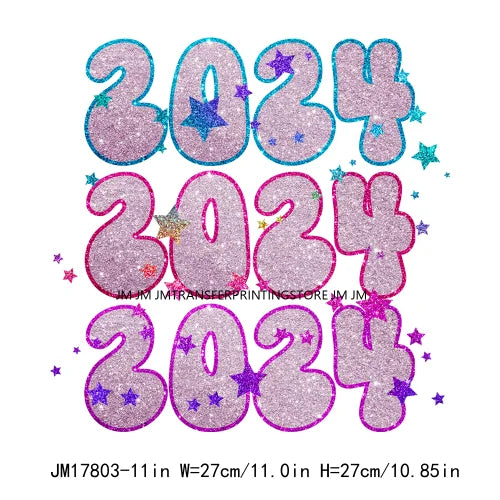 Happy New Year 2024 Printing Cheers To The New Year Faux Glitter Sequin Iron On DTF Transfer Sticker Ready To Press For Clothing