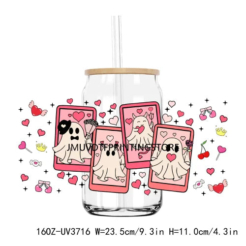 Valentine's Day Love 16OZ UV DTF Cup Wrap Transfer Stickers XOXO Hearts Custom Labels DIY Waterproof Logo For Libbey Glass Can