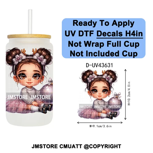 Chibi Cute Mexican Christmas Baby Girl UV DTF Decals Ready To Apply Waterproof Transfer Stickers For 16OZ Libbey Glass Can Mugs