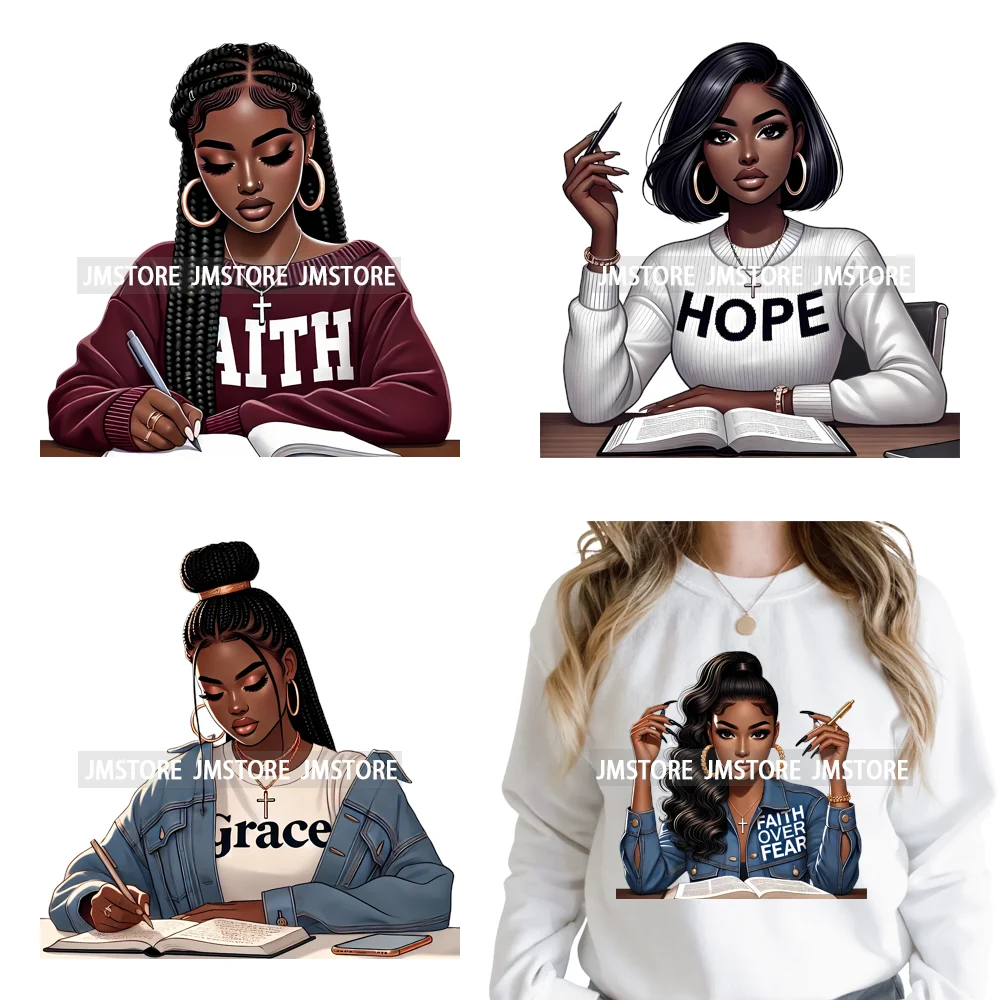 Motivational African Girls Melanin Queen Hope Faith Self Love Printing Iron on DTF Transfer Stickers Ready to Press for Clothing