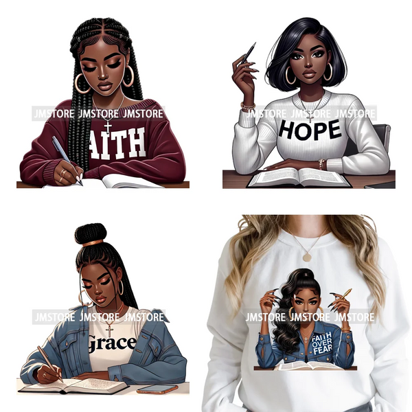 Motivational African Girls Melanin Queen Hope Faith Self Love Printing Iron on DTF Transfer Stickers Ready to Press for Clothing