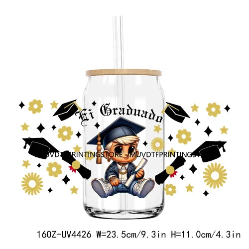 Chicano Graduation 2024 UV DTF Sticker For 16OZ Libbey Glass Cup Can Senior Girls Wrap Transfer Sticker Custom Labels DIY Logo