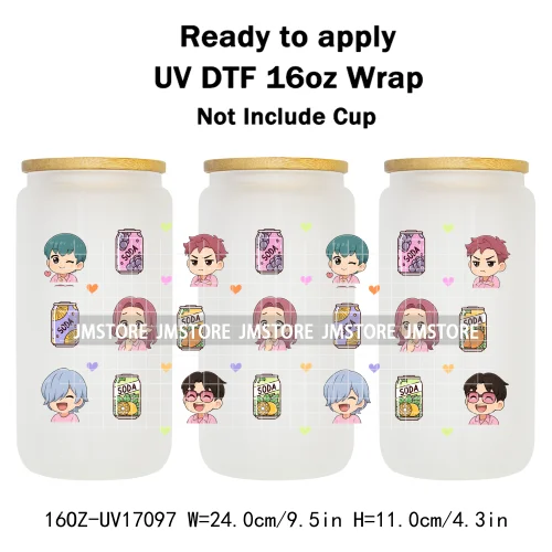 Kpop Demon Inspired Movie Boy Band Hunter Girl Anime Fan UV DTF Wraps Transfer Sticker Waterproof Logo For 16OZ Libbey Glass Can