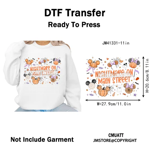 Trick or Treat Down Main Stree Cartoon Coquette Ghost Boo Halloween Iron on DTF Transfers Stickers Ready to Press for T-shirts