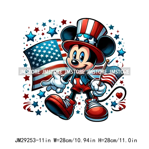 Washable Cartoon Animal 4th Of July Independence Day Freedom Iron On DTF Transfers Stickers Ready To Press For Clothing