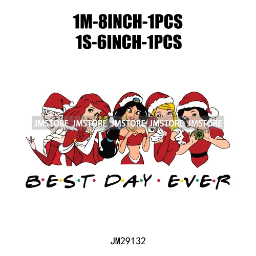 Cartoon Princess Jolly Tis The Season Christmas Party Best Day Ever Iron On DTF Transfers Stickers Ready To Press For T-shirts