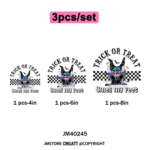 Checkered Trick Or Treat Scary Killer Character Halloween Vibes Iron on DTF Washable Transfer Sticker Ready to Press for Hoodies