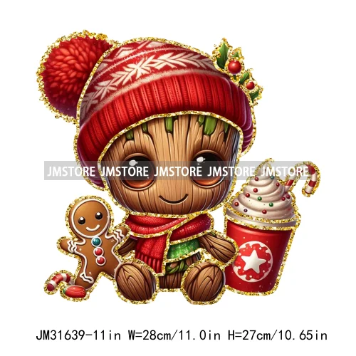 Cute Cartoon Christmas Character Coffee Gingerbread Merry Christmas Iron On DTF Transfers Stickers Ready To Press For T-shirts