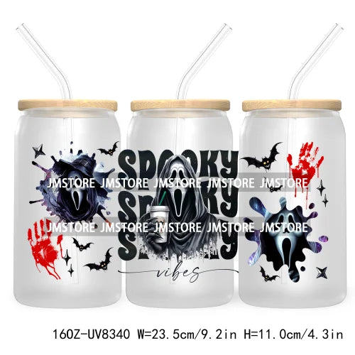 Spooky Vibes Coffee 16OZ UV DTF Cup Wrap Transfers Stickers Custom Labels Durable Waterproof Logo For Libbey Glass Can Halloween