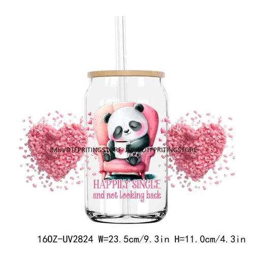 Valentines Teddy Bear With Red Roses UV DTF Sticker For 16OZ Libbey Glass Cup Can Wrap Transfer Sticker Custom Labels DIY Logo