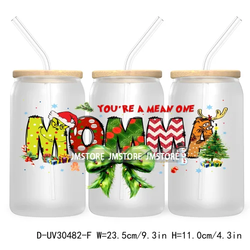 Merry And Bright Santa Baby New Year 16OZ UV Cup Wrap DTF Transfer Stickers For Libbey Glass Cups Tumbler Family Christmas Mommy