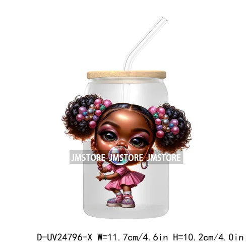 Black Chibi Girl UV DTF Transfers Stickers Decals For Libbey Cold Cups Mugs Tumbler Waterproof DIY Craft Beautiful Afro Woman