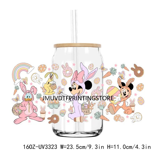 Cute Easter Bunny Cartoon UV DTF Sticker For 16OZ Libbey Glass Cup Can Wrap Transfer Sticker Custom Label DIY Logo Spring Flower