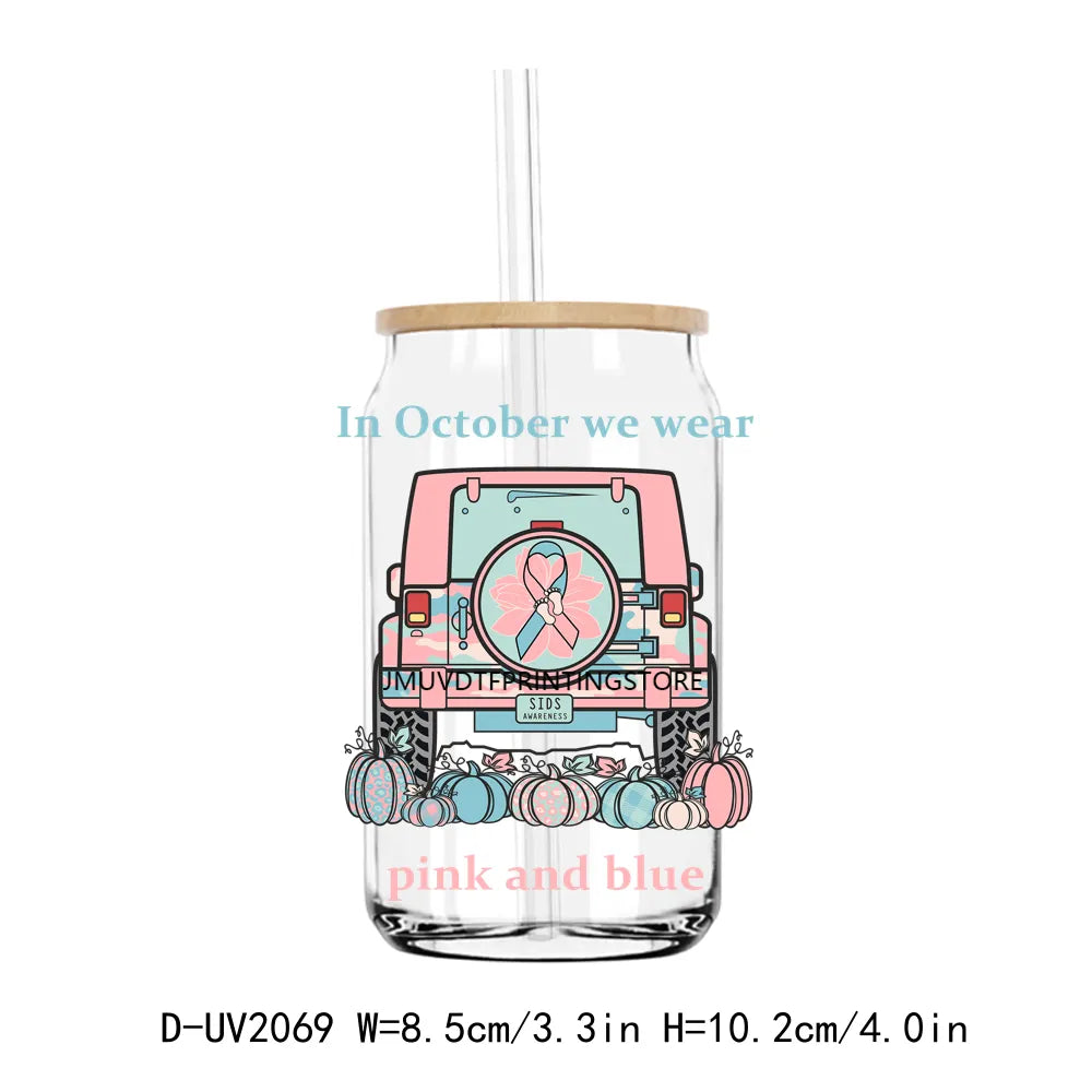 Pink October Breast Cancer UV DTF Transfers Stickers Decals For Libbey Cold Cups Mugs Tumbler Waterproof DIY Craft