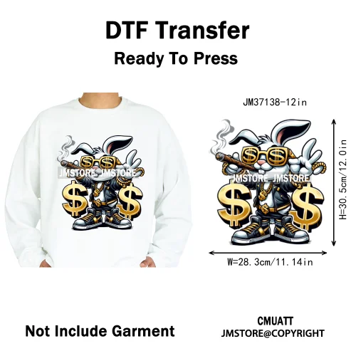 12in Cartoon Graffiti Streetwear Tiger Bunny Animal King Hip Hop Poster Iron on DTF Transfer Stickers Ready to Press for Hoodies