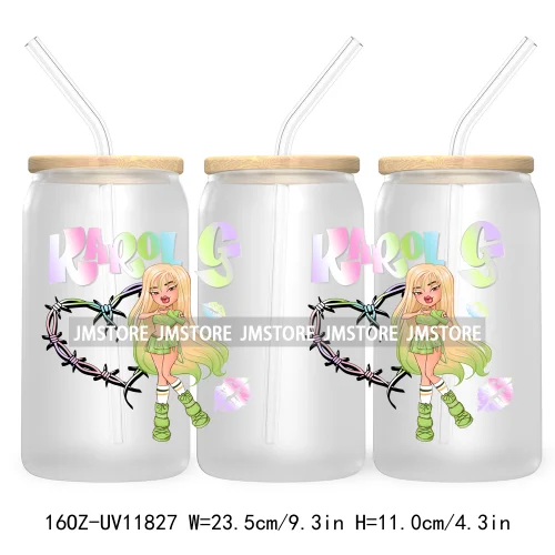 Cartoon Girls Bichota Doll Season Concert Wire Heart Manana Sera Bonito UV DTF Stickers Cup Wraps For 16OZ Libbey Glass Can