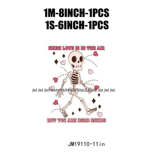 Pink Retro Skeleton Anti Valentine Club Talk About Love Dead Inside But It's Valentine's Skull DTF Transfer Stickers For Shirts