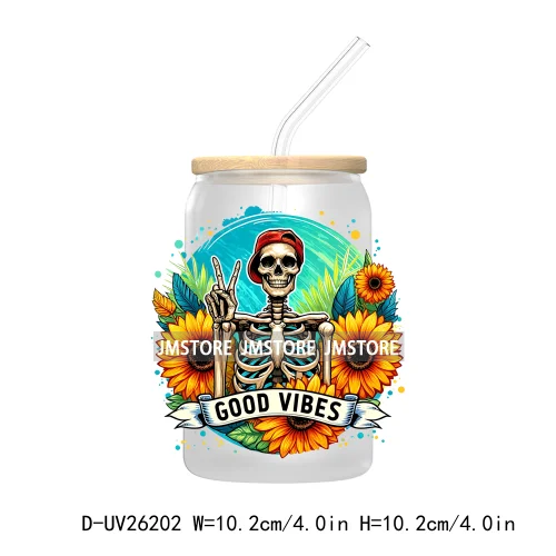 Antisocial Snarky Skeleton Skull UV DTF Transfer Stickers Decals For Libbey Cold Cups Mugs Durable Waterproof Custom Logo Labels