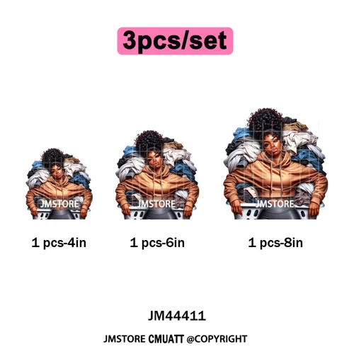 Sassy Facial Expressions Black Girl Housewife Remote Work Iron on Washable DTF Transfers Stickers Ready to Press for Sweatshirts