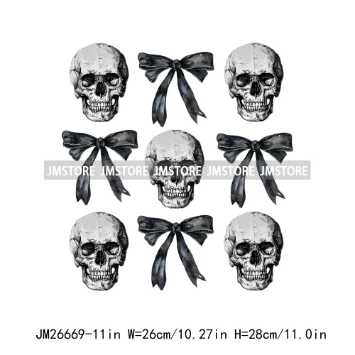 New Halloween Skeleton Ghost Coquette Bow Witch Hats Pumpkin Designs DTF Iron On Transfers Stickers Ready To Press For Hoodies