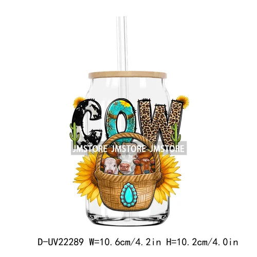 Western Highland Cow Farm Animals Sunflower UV DTF Transfer Stickers Decals For Libbey Cold Cup Mug Tumbler Waterproof DIY Craft