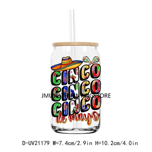 Mecican Cinco De Mayo Sombrero Hat UV DTF Transfers Stickers Decals For Libbey Cold Cups Mugs Tumbler Waterproof DIY Logo Latina