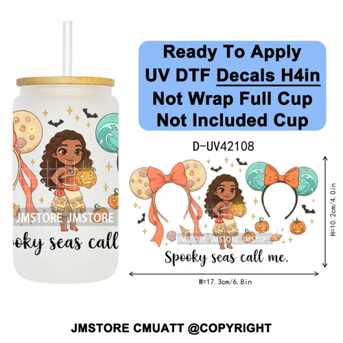 Spooky Halloween Mouse Ears Cartoon Character UV DTF Transfer Sticker Decals Ready To Apply Waterproof For 16OZ Libbey Glass Can