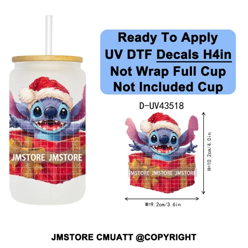 Winter Cartoon Christmas Holiday UV DTF Transfer Stickers Decals Ready To Apply Good Quality Logo For Libbey Cold Cup Mug Bottle