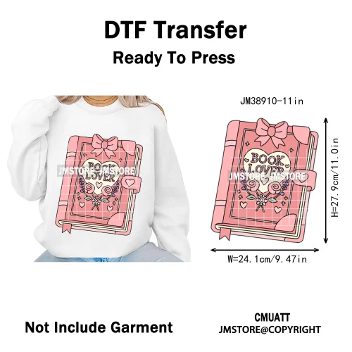 Funny Bookish Romance Reader Book Lovers Motivational Quotes Iron on DTF Washable Transfers Stickers Ready to Press for T-shirts