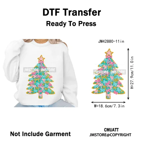 Funny Faux Yarn Crochet Christmas Tree Santa Winter Season Iron on DTF Washable Transfers Stickers Ready to Press for Textiles