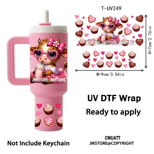 Concha Mexican Culture Cartoon Cow UV DTF Mini Tumbler Keychain Wraps Ready To Apply Transfer Stickers Prints Waterproof Decals
