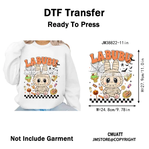 Cute Checkered Spooky Doll Monster Characters Halloween Iron on DTF Washable Heat Transfers Stickers Ready to Press for Textile