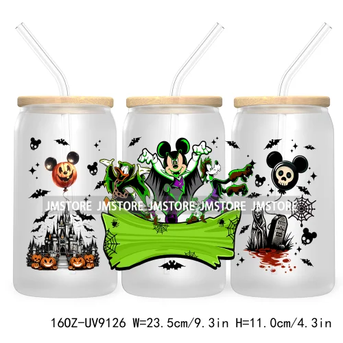 Mouse And Friends Halloween 16OZ UV DTF Cup Wrap Transfer Stickers Custom Labels Waterproof For Libbey Glass Can Magical Kingdom