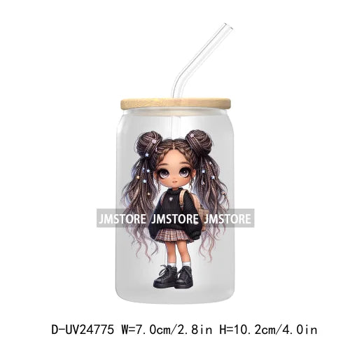 Fashion Chibi Dreadlock Girls UV DTF Transfers Stickers Decals For Libbey Cold Cups Mugs Tumbler Waterproof DIY Craft Black Girl