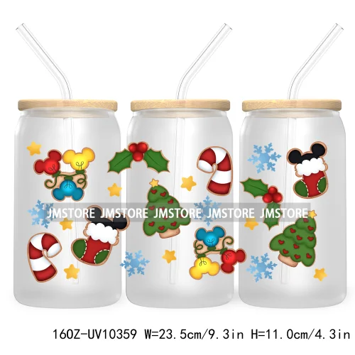 Retro Christmas Santa Claus 16OZ UV Cup Wrap DTF Transfer Stickers For Libbey Glass Can Cups Tumbler Cookie Gingerbread Dog Mom