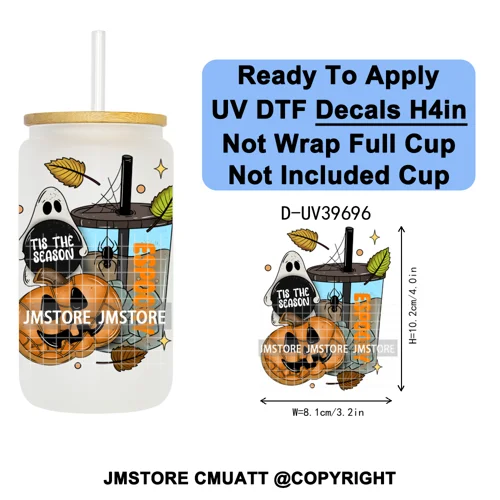 Mexican Conchas Spooky Ghost Concha UV DTF Decals Ready To Apply Waterproof Transfer Stickers Prints For 16OZ Libbey Glass Can