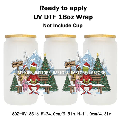 Mean Guy Christmas Movie Vacation Holiday 16OZ UV DTF Cup Wraps Ready To Apply Waterproof Transfer Stickers For Libbey Glass Can