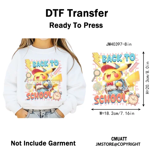 Colorful Checkered Cartoon First Day of School Design Kid Back To School Iron on DTF Transfer Sticker Ready to Press for Clothes