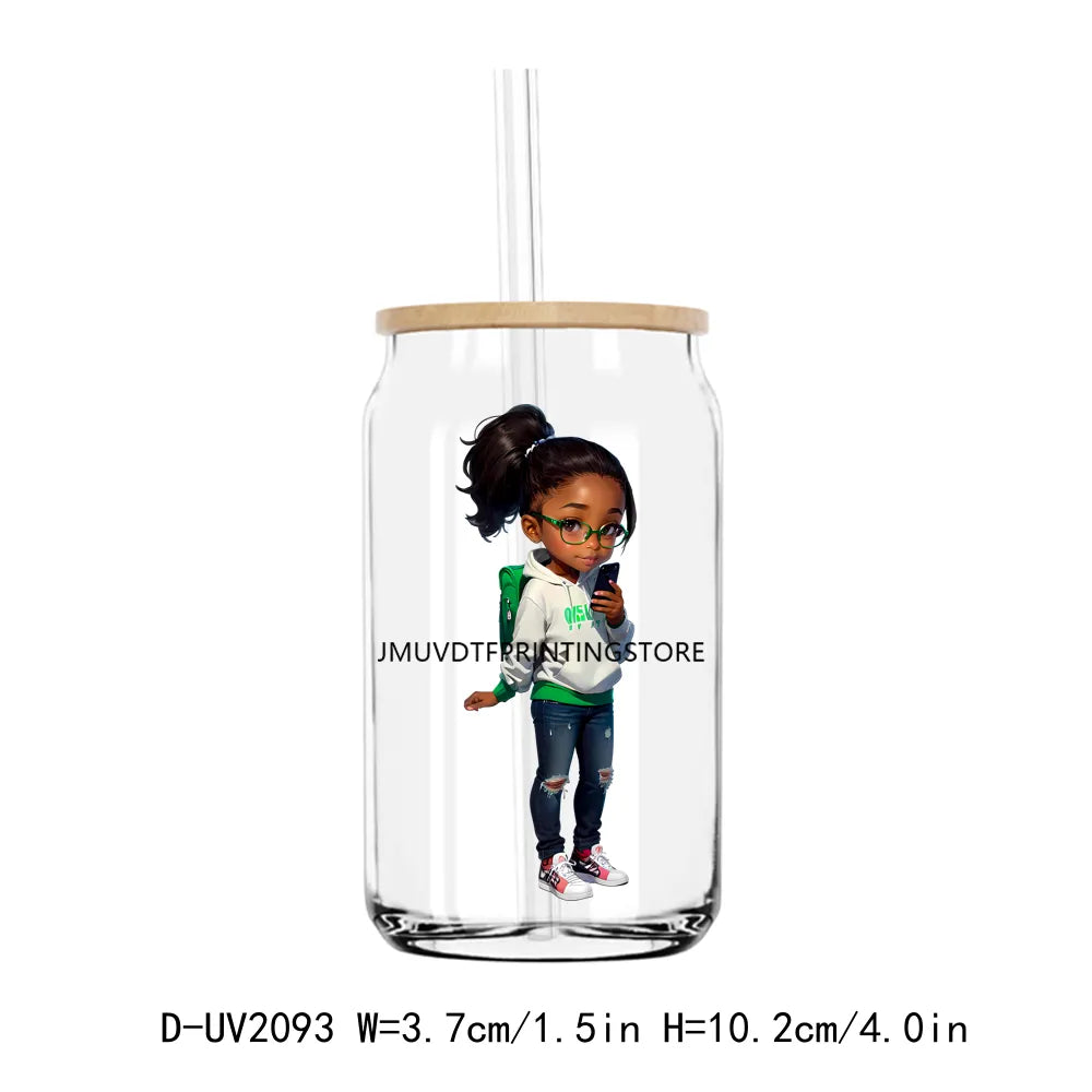 Back To School Black Girl Boy UV DTF Transfers Stickers Decals For Libbey Cold Cups Mugs Tumbler Waterproof DIY Craft